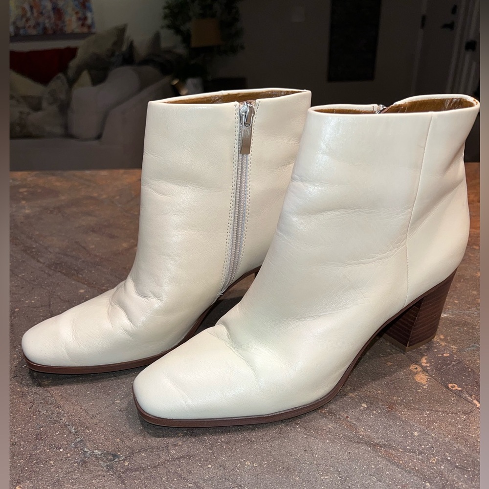 Franco Sarto Cream Ankle Booties Leather